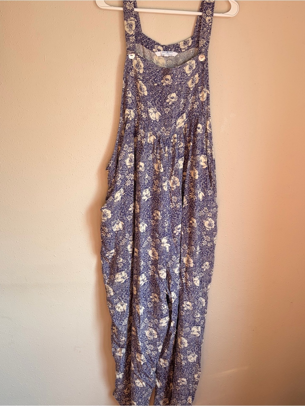 April Cornell Blue Floral Utility Jumpsuit with Cream Print